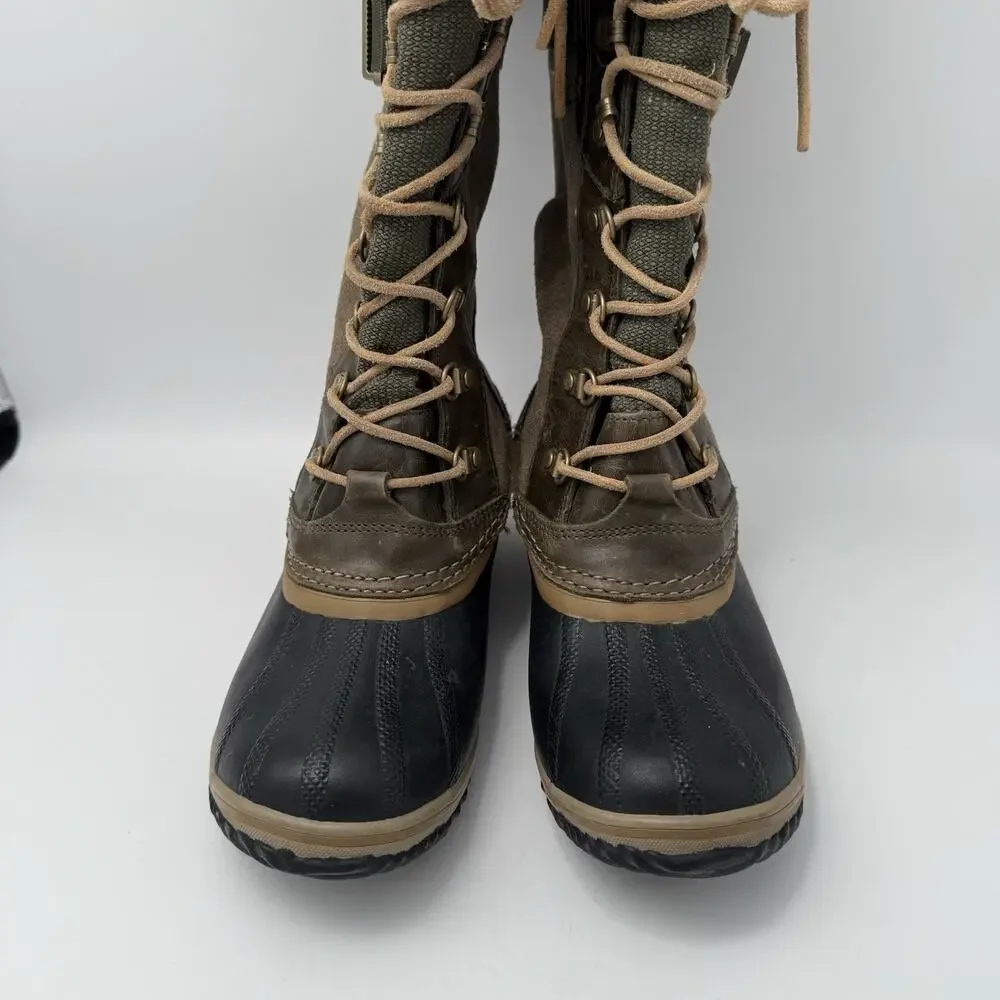 Sorel Boots Conquest Carly 2 Womens Size 8 Green Waterproof Lace Up Winter Suede